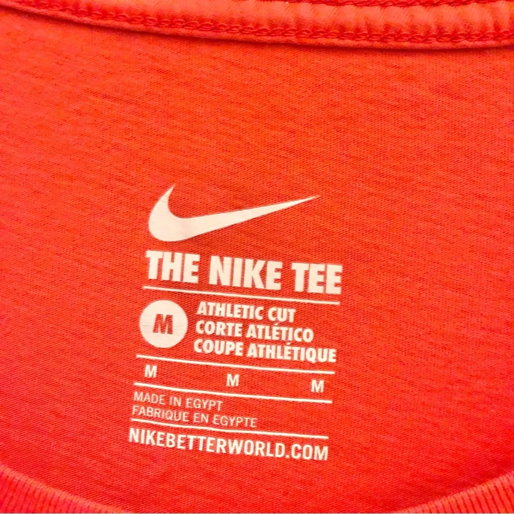 Nike Tee Athletic Cut Swoosh Logo Striped Short‎ Sleeves Orange Purple Medium - Picture 3 of 4